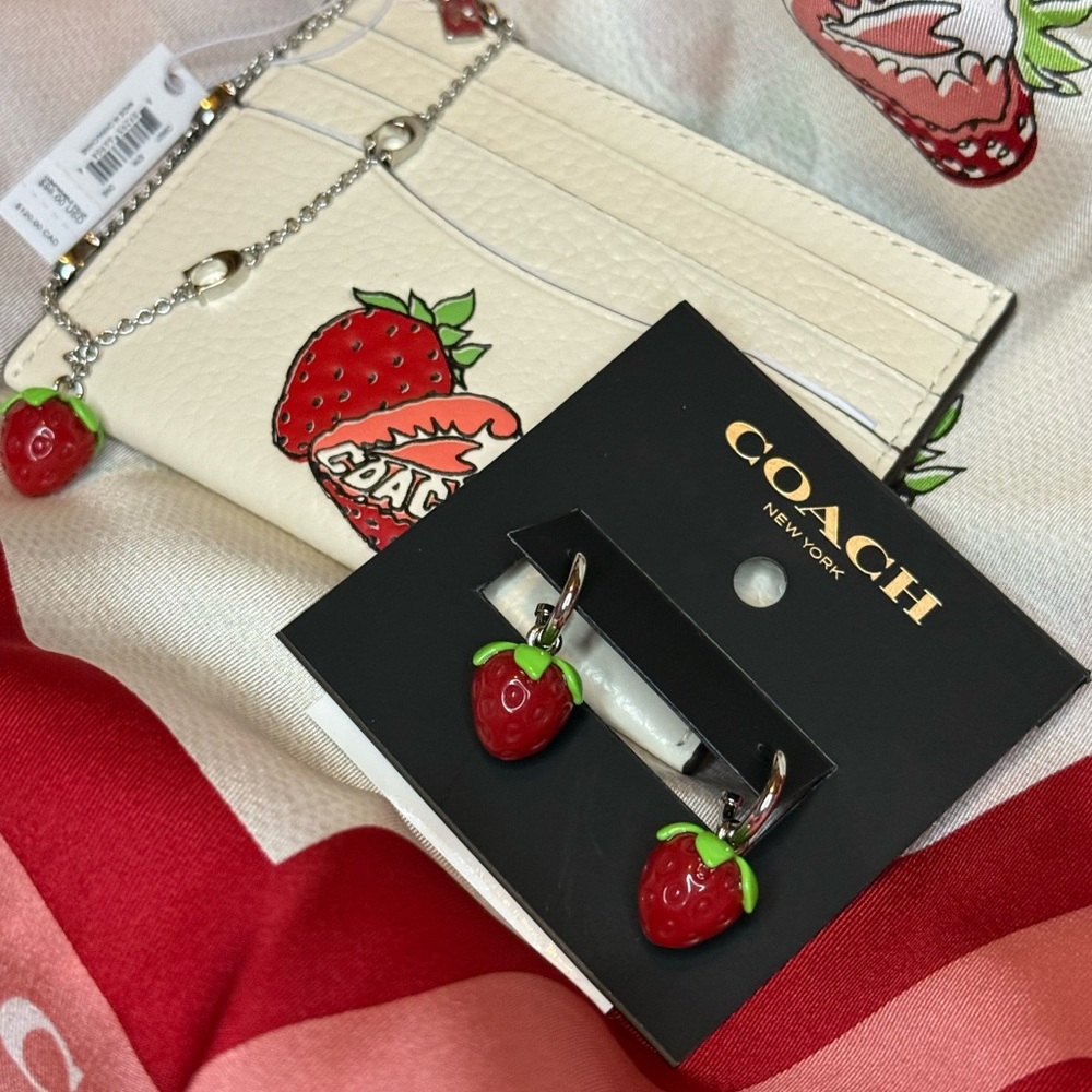 Coach Strawberry Charm Huggie Earrings 🍓🍓NWT